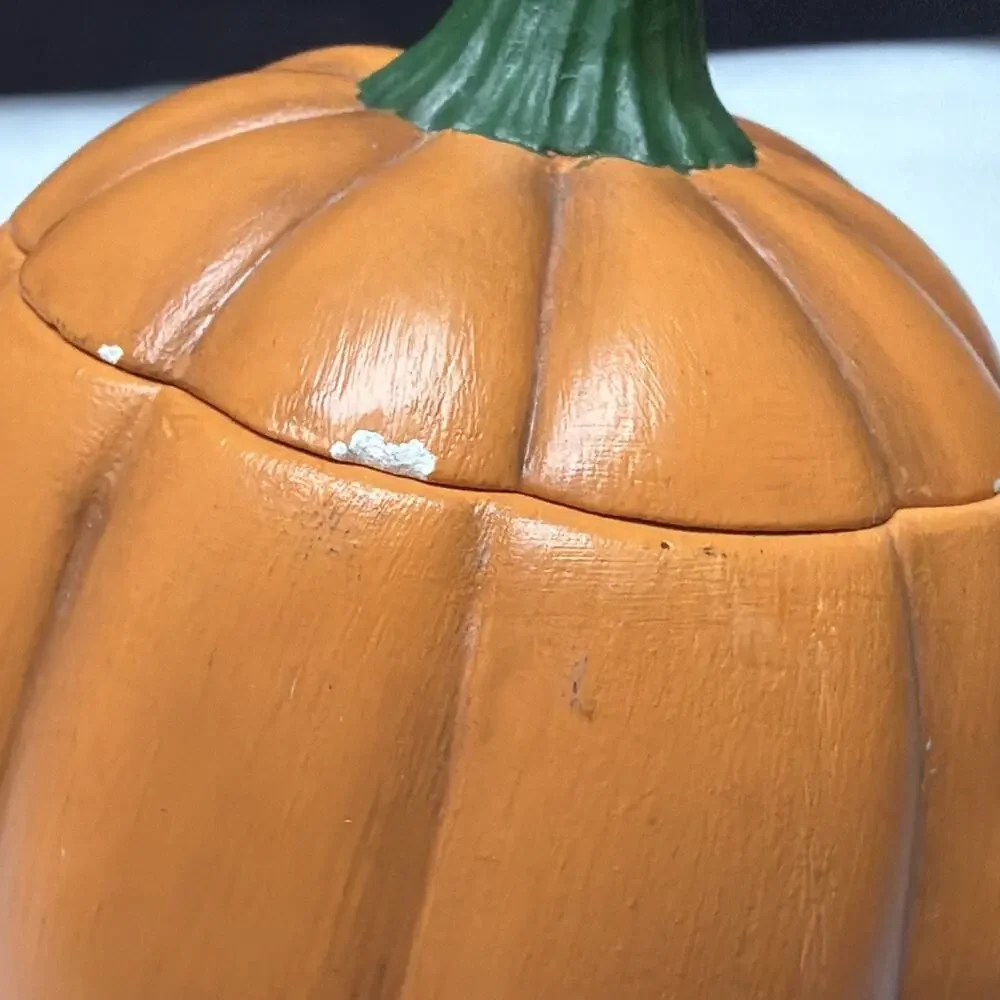 Vintage Anthropomorphic Pumpkin Face Ceramic Figurine Hand Painted Jar As Is